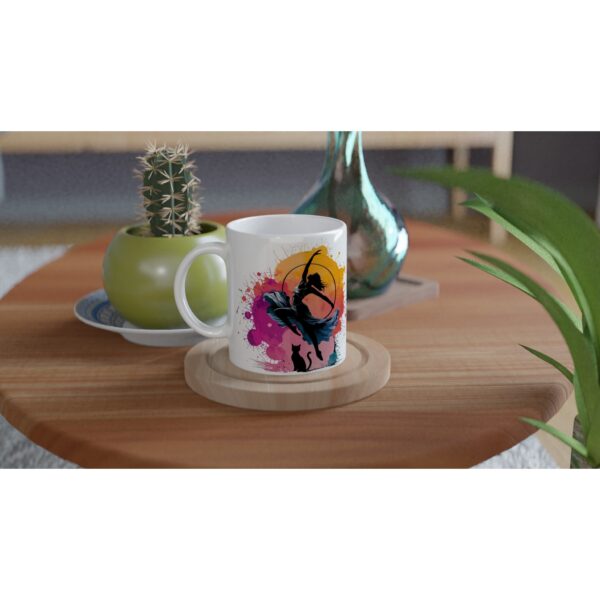 Hoop Dance and Cat Mug - White 11oz Ceramic Mug - Image 4